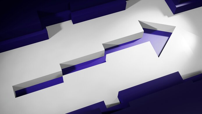 Grafik eines weißen Reliefs mit blauem Pfeil