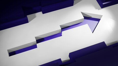 Grafik eines weißen Reliefs mit blauem Pfeil