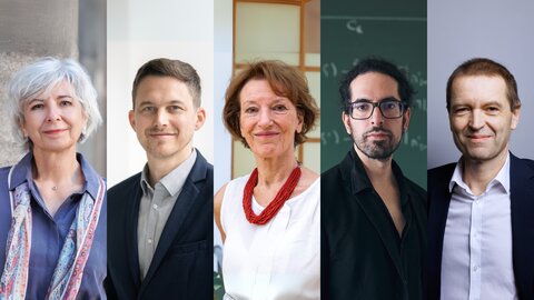 Portraits of Manuela Baccarini, Georg Winter, Maria Leptin, Juan Pablo Aguilera, and Christof Gattringer
