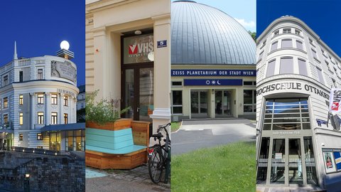 Fotocollage aus vier verschiedenen Abbildungen der Wiener Volkshochschulen