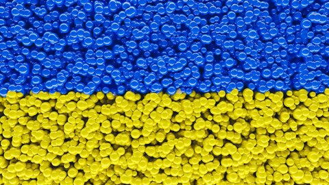 Blaue und gelbe Blasen in Form und Farbe der ukrainischen Flagge