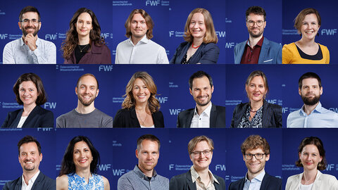 Mosaikbild der 18 FWF-ASTRA-Preisträger:innen 2025