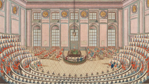 Illustration des Hörsaals im Josephinum in Wien von 1785