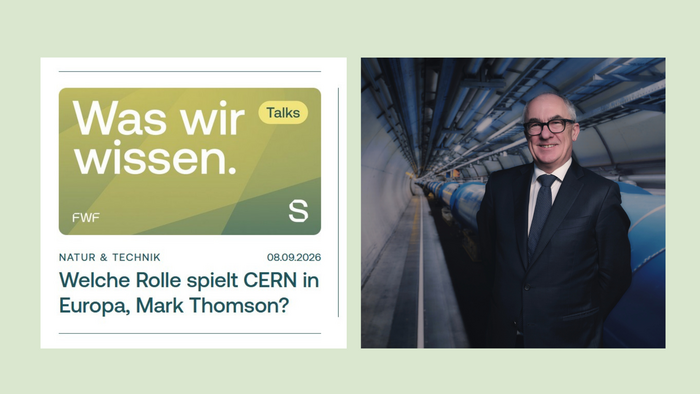 Visual zum FWF-scilog-Podcast &bdquo;Was wir wissen&ldquo;-Talks und Portr&auml;t von Mark Thomson