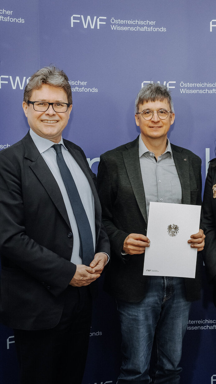 Bundesminister Martin Polaschek, Helmut Haberl, FWF-Vizepräsidentin Ursula Jakubek, FWF-Präsident Christof Gattringer