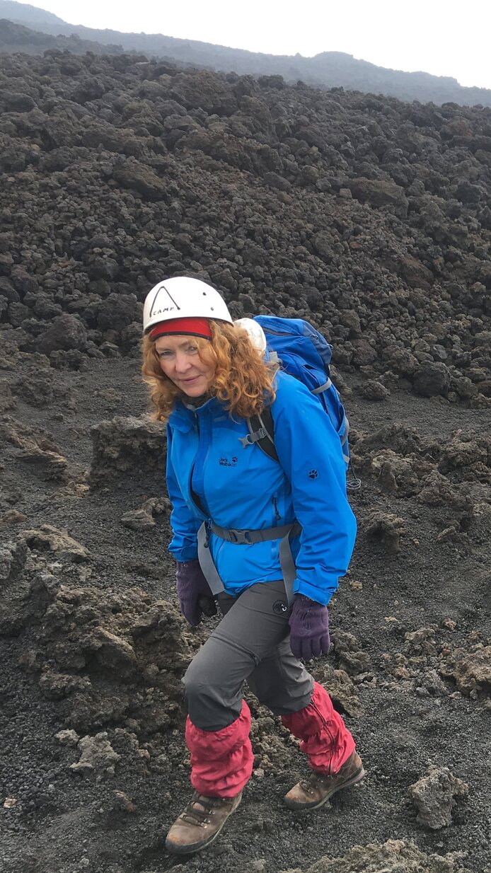 The researchers on a volcano